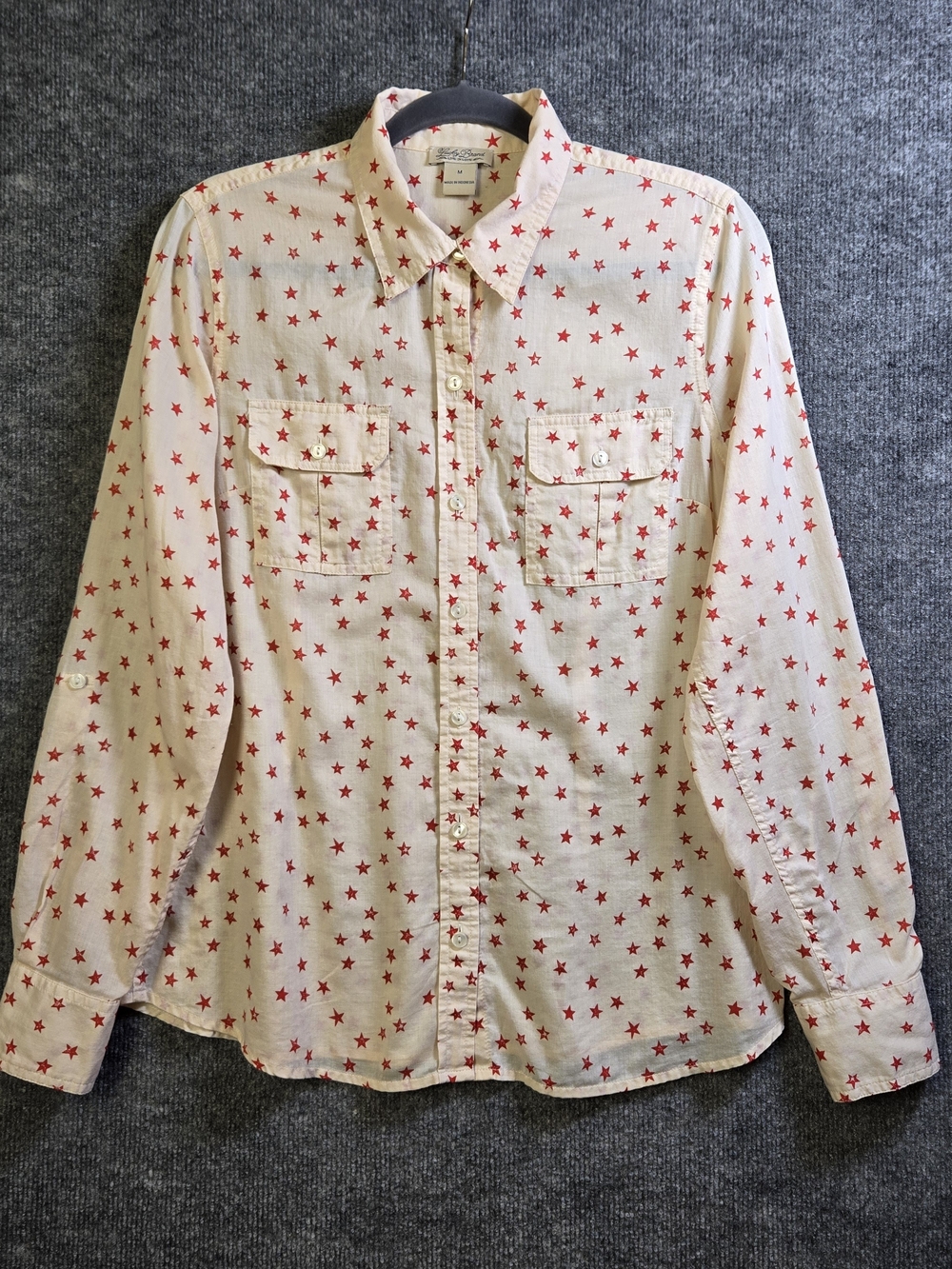 Lucky Brand Shirt Womens M Cream Red Stars Cotton Button Up Celestial Cowgirl